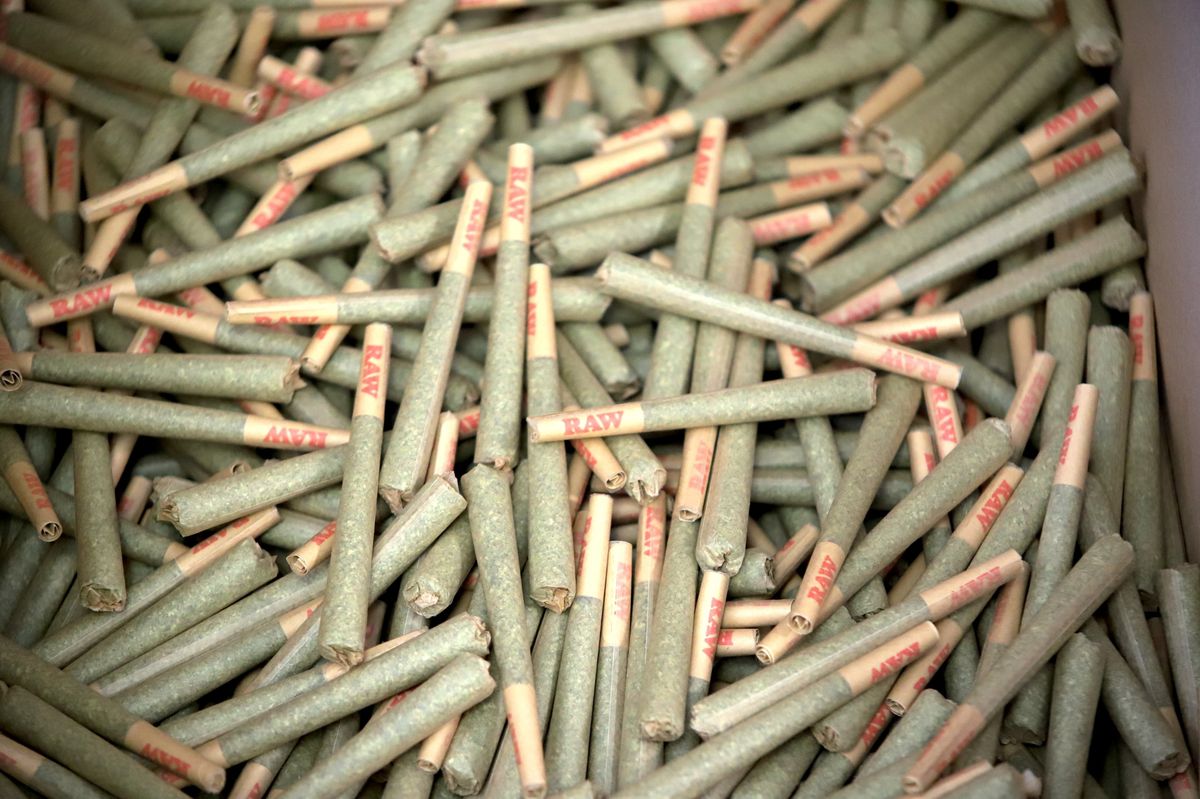 A bin full of finished pre-rolls.